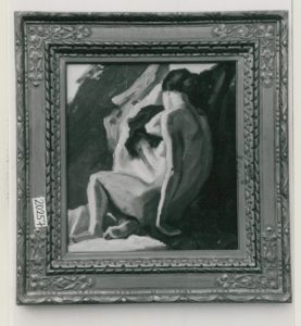 Frauenakt, um 1920, Öl auf Pappe, 40x37cm, Städt. Galerie im Lenbachhaus, München