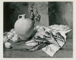 Stilleben mit Fischen, 1929, Öl auf Leinwand, 86x105cm, Städt. Galerie im Lenbachhaus, München