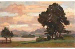 Abend am See, 1930, Öl auf Holzplatte, 15x24cm, Auktionshaus Mehlis