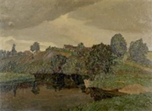 Dorf am Hang, undatiert, Öl auf Leinwand, 50x68cm